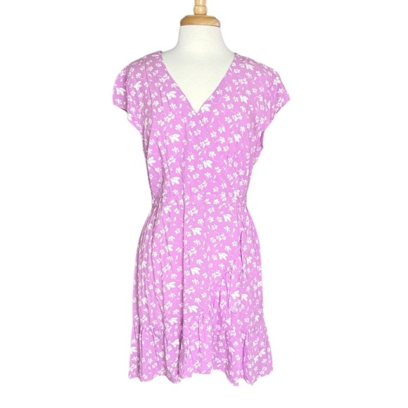 J.CREW Womens Pink Floral Short Sleeve V-Neck Wrap Dress with Ruffle Size 14 - Picture 9 of 9